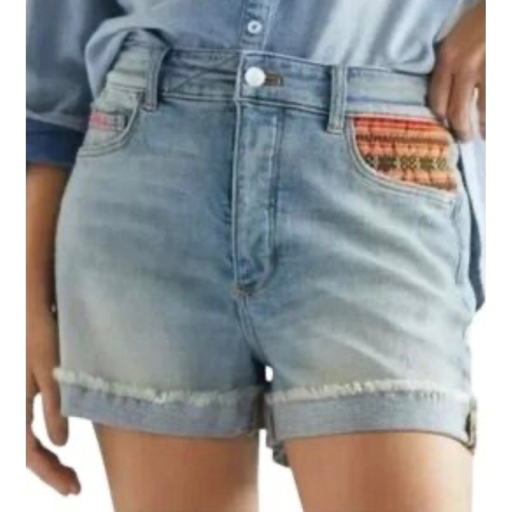 Pilcro Anthropologie Women's 29 Signature High Rise Denim Shorts Woven Accent